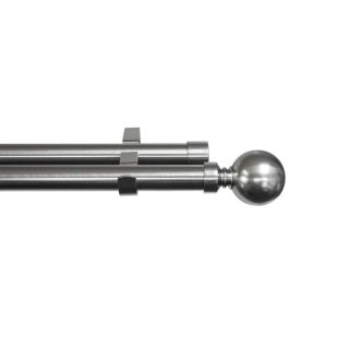 Curtain Rod Set, Double, Steel, Expandable, Solid Ball Finial, Silver, 2.2m - 4.0m