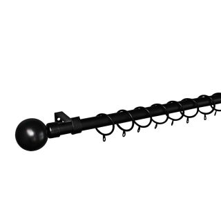 Curtain Rod Set, Single Steel, Expandable, Metal Ball Finial, Black, 1.2m - 2.1m