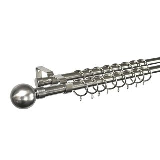 Curtain Rod Set, Double, Steel, Expandable, Metal Ball Finial, Brushed Silver, 1.2m - 2.1m