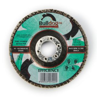 Bulldog Flap Disc, Efficiency, Angled, Alox, P120, 115mm x 22mm