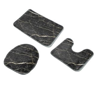 Bath Foam Mat Set, Black Marble Pattern, 3 Pieces