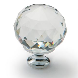 Knob, Crystal, Satin Chrome Base, 30mm