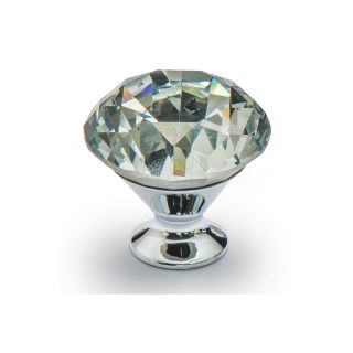 Cone Knob, Crystal, Chrome Plated Base, 40mm